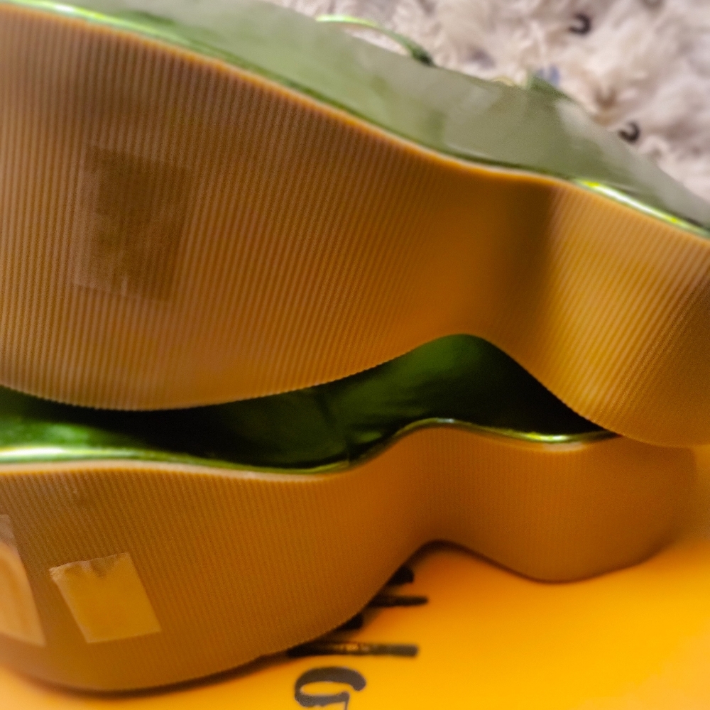 Chase + Chloe Iridescent Lime Green Platform Wedge Sandals - Picture 7 of 9